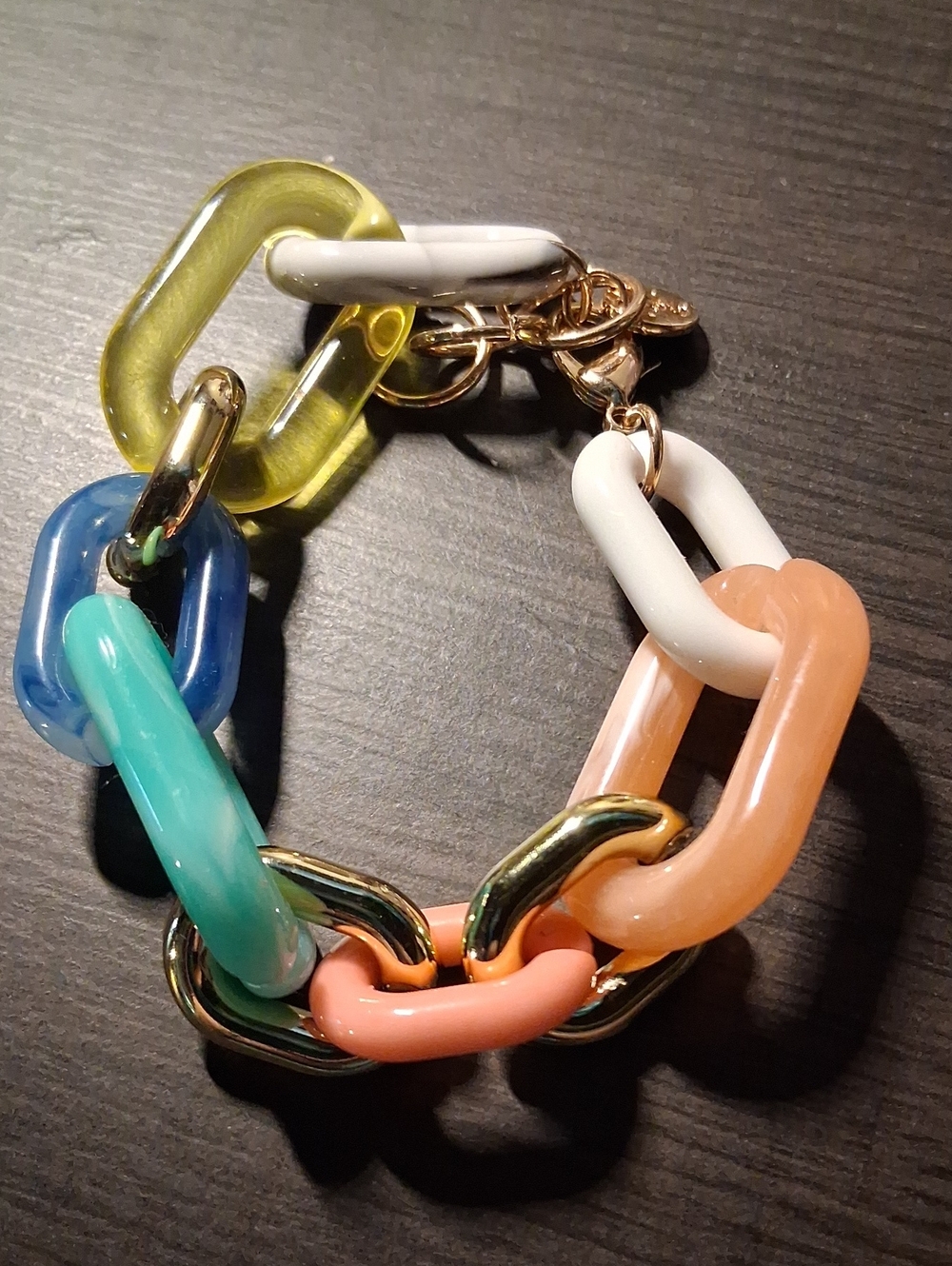Source Unknown Multicolor Resin Link Bracelet with Gold Accents